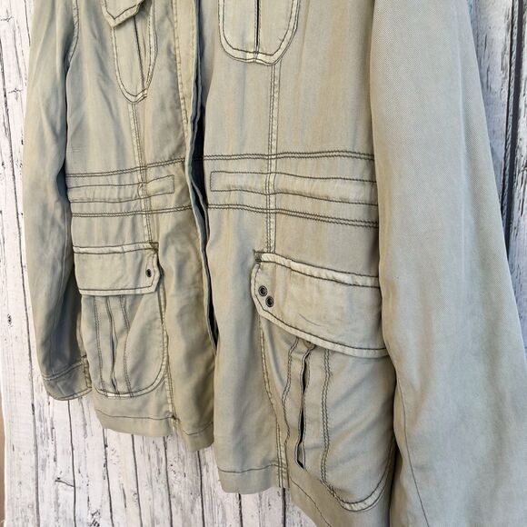 Marrakech Anthropologie Womens Utility Cargo Jacket Size L Green Grunge Lyocell - Picture 4 of 14